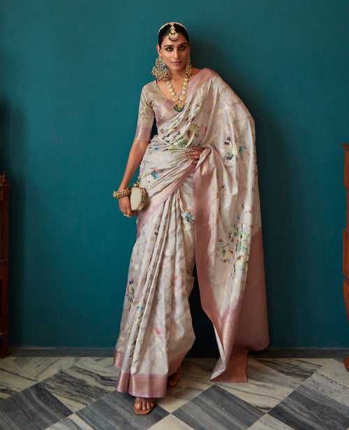 Baby Pink Color Floral Digital Print Soft Silk Saree -Anantaa Collection YF30212