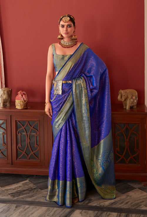 Ink Blue Color Kanjivaram Silk With Copper zari weaving Saree -Deepaali  Collection YF30153