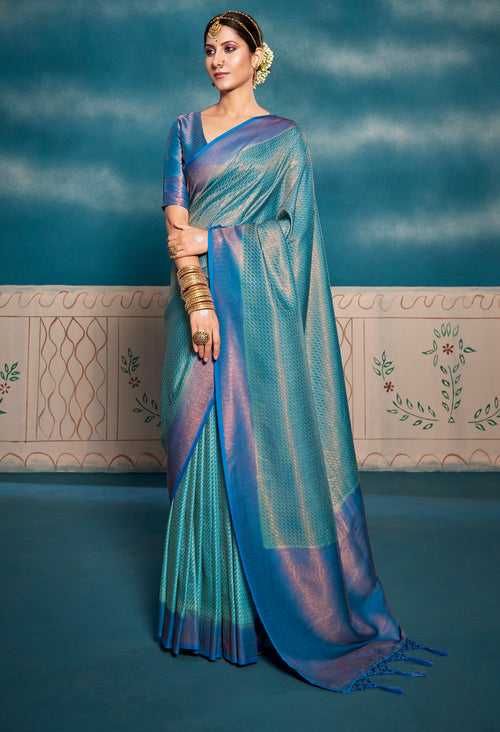 Blue Color Kanjivaram Silk with Chaap Dying Saree -Deepaali  Collection YF30145