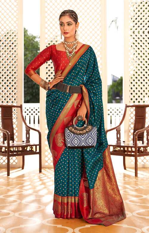 Teal Color Banarasi Paithani with Copper Zari weaving Saree -Anantaa Collection YF30220