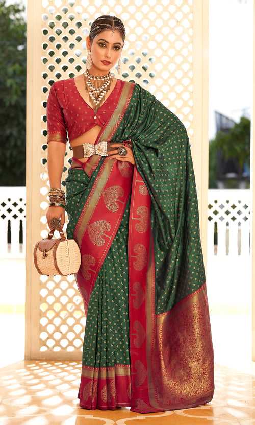 Bottle Green Color Banarasi Paithani with Copper Zari weaving Saree -Anantaa Collection YF30222