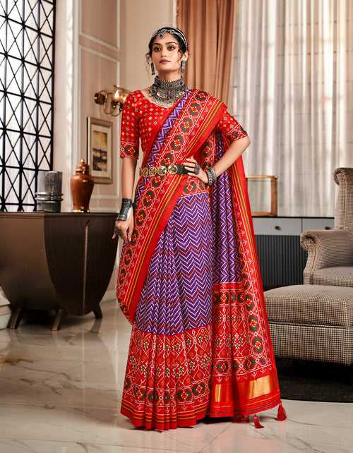 Purple and Red Color Tusser Patola Saree -Anantaa Collection YF30230