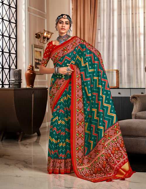 Teal Color Tusser Patola Saree -Anantaa Collection YF30234