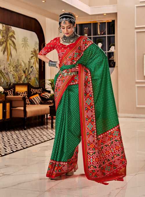 Green and Red Color Tusser Patola Saree -Anantaa Collection YF30236