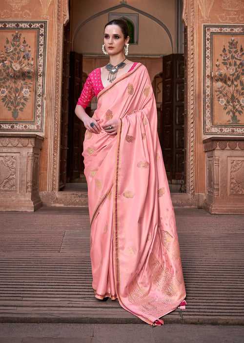 Pink Color Zari Weaving Satin Saree Saree -Anantaa Collection YF30226