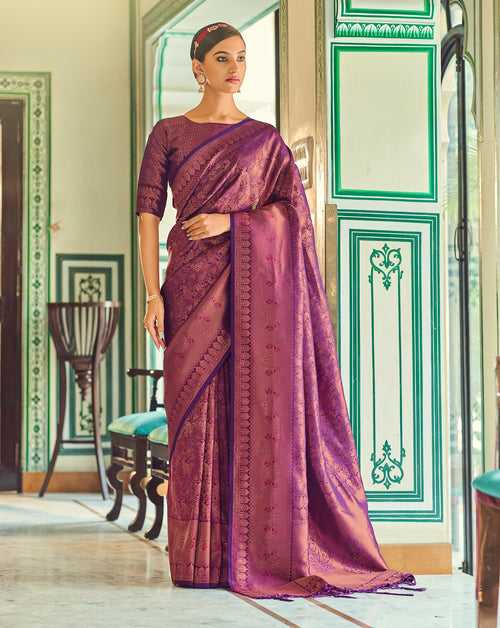 Purple Color Soft Handloom Weaving Silk With Copper Zari Pattu Silk Saree -Deepaali  Collection YF30004