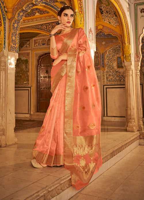 Peach Color Copper Banarasi Tissue Silk Saree -Deepaali  Collection YF30079