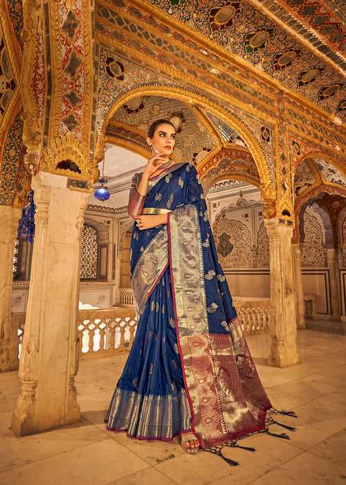 Blue Color Tusser Silk Saree -Deepaali  Collection YF30121