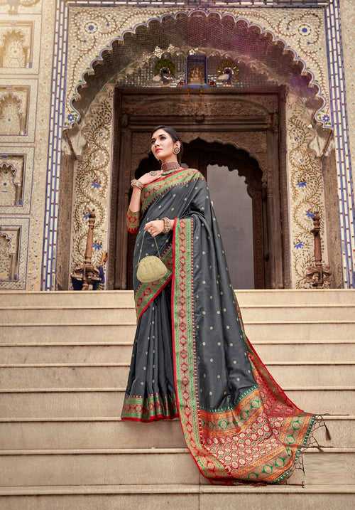 Grey Color Soft Silk Weaving With Designer Border and PalluSaree -Deepaali  Collection YF30062