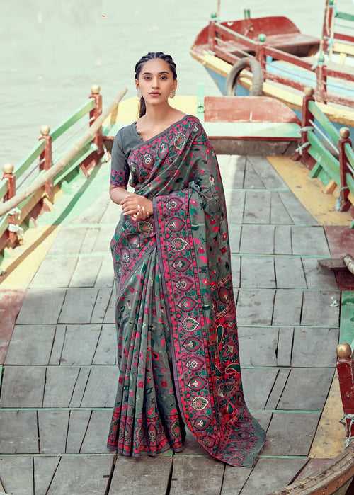 Ash Grey Color Modal Pashmina Silk Saree -Anantaa Collection YF30194