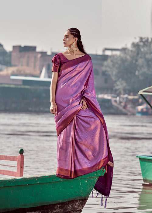 Pink Purple Color Kanchi Copper Pattu Saree -Deepaali  Collection YF30094