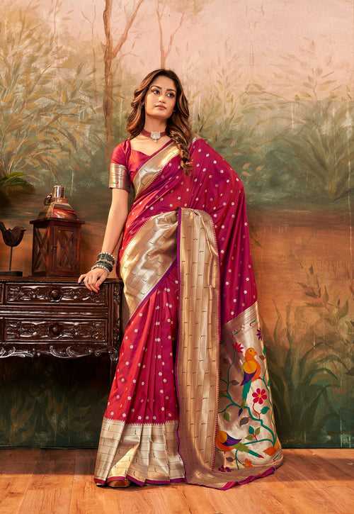Wine Color Zari Weaving Paithani Silk Saree -Deepaali  Collection YF30112