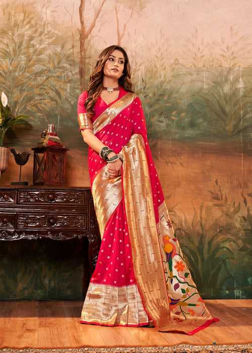 Pink Color Zari Weaving Paithani Silk Saree -Deepaali  Collection YF30114