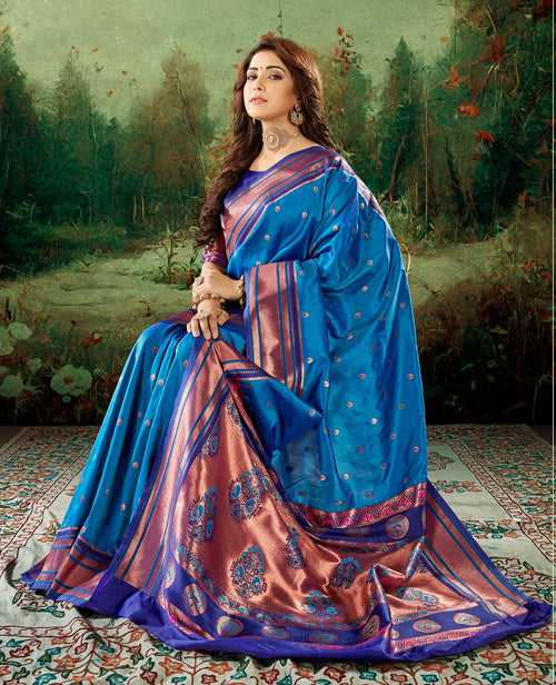 Blue Color Peshwai Paithani Silk Saree -Anantaa Collection YF30173