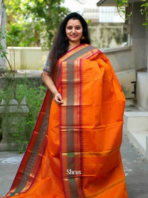 Orange & Red - Chettinad Cotton Saree