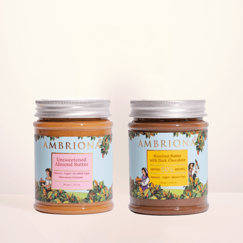 Combo of Hazelnut Butter with Dark Chocolate and Classic Unsweetened Almond Butter ( Creamy)  Vegan | Gluten Free | All Natural | Unsweetened | Vegan |  High Protein |  400 g