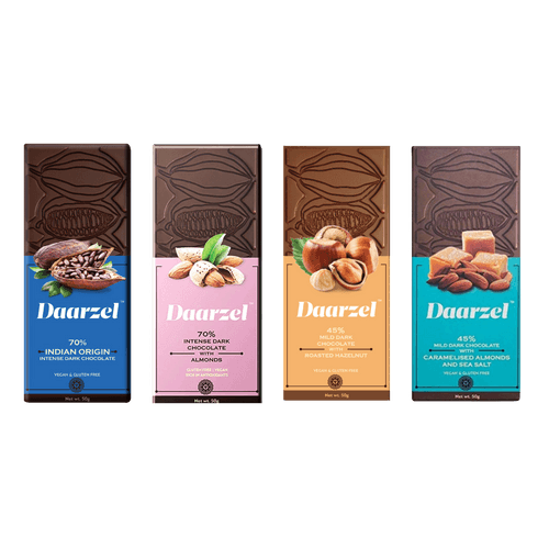 Pack of 4 Daarzel - 45% - 70% Vegan Dark Chocolate Box