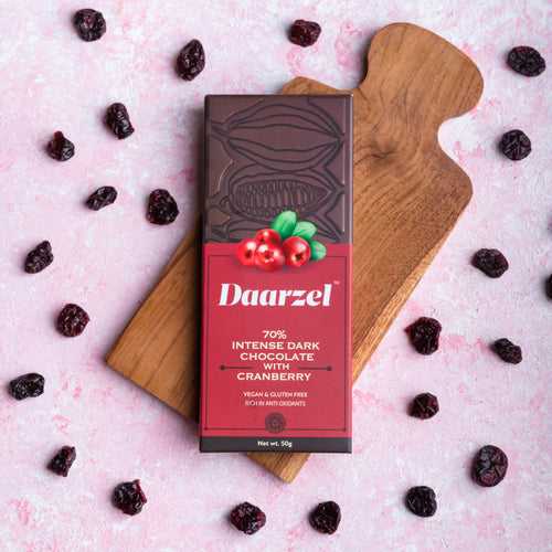 Daarzel -  70% Intense Dark Chocolate with Cranberry | Vegan & Gluten Free | 50 g