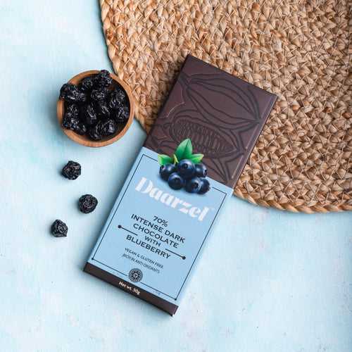 Daarzel -  70% Intense Dark Chocolate with Blueberry | Vegan & Gluten Free | 50 g