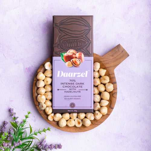 Daarzel - 70% Intense Dark Chocolate with Hazelnuts | Vegan & Gluten Free | 50 g