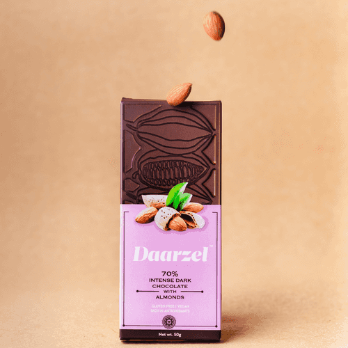 Daarzel - 70% Intense Dark Chocolate with Almonds | Vegan and Gluten-Free | 50 g