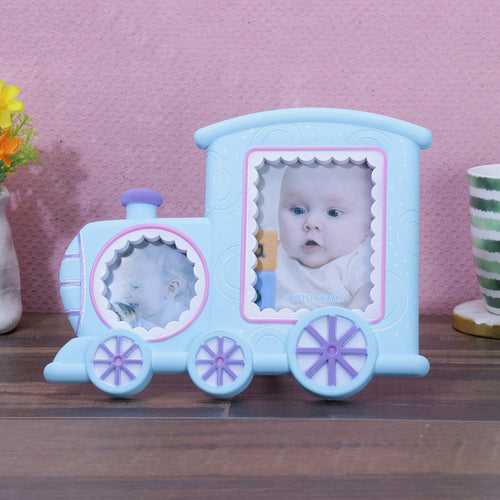 Cute Train 2-Photo Frame - Blue