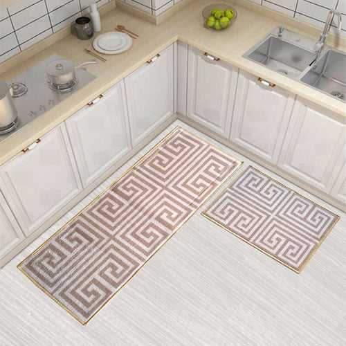 Greek Symmetric Key Floor Mats - Beige