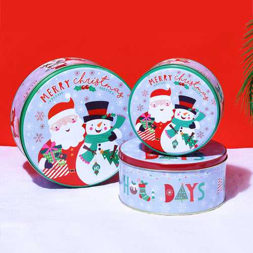 Happy Holidays Round Storage Box (Set of 3)