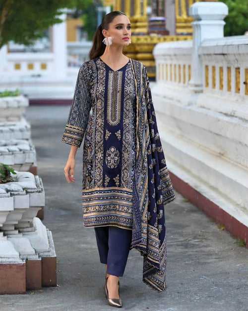 Navy Blue Color Unstitched Cotton Embroidery Work Pakistani Lawn  Suits