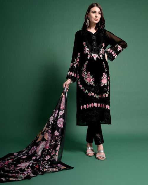 Black Color Readymade Georgette Pakistani Salwar Suits with Pant & Dupatta