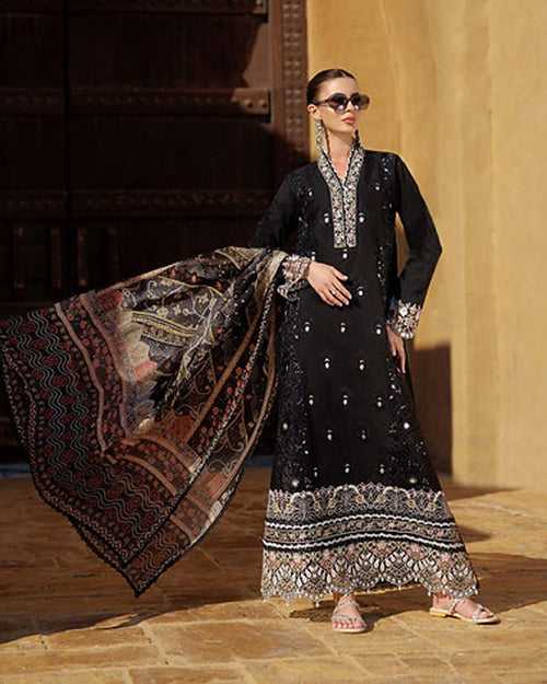 Jet Black Color Unstitched Cotton Lawn Pakistani Salwar Suits
