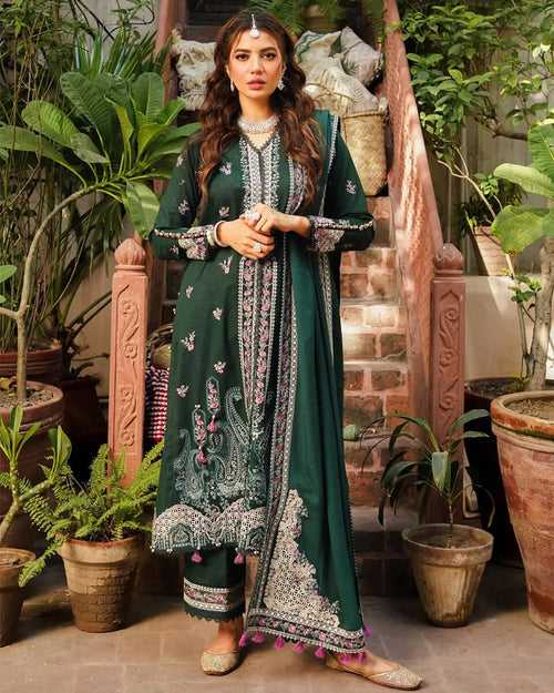 Dark Green Color Party Wear Unstitched Rayon Cotton Pakistani Lawn Suits