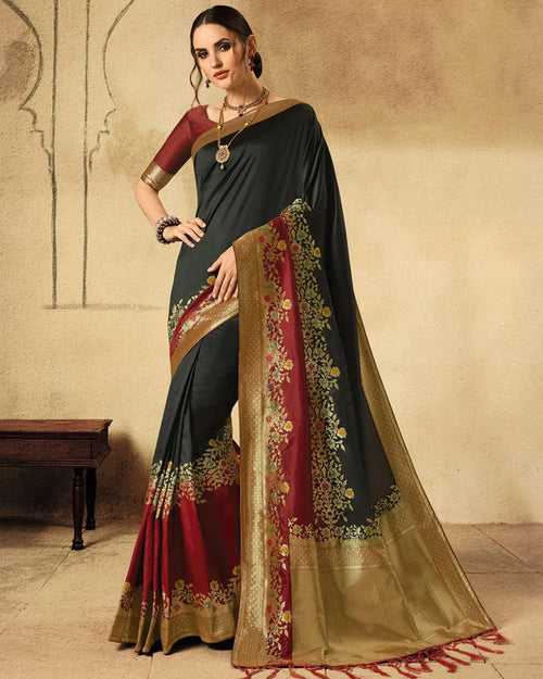 Black Color Party Wear Silk Jacquard Fancy Saree