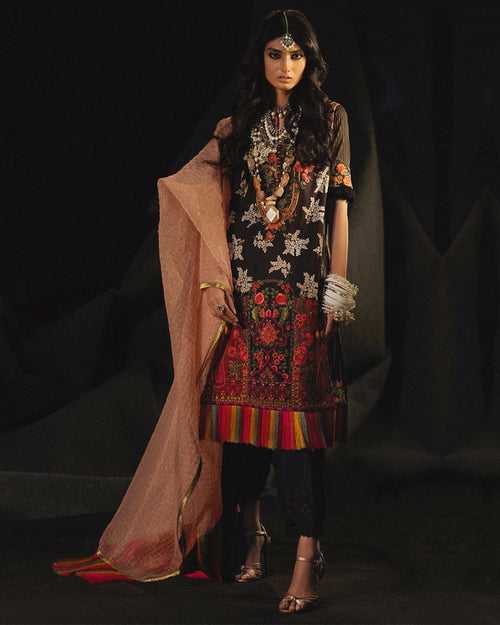 Black Color Jam Cotton Unstitched Printed Pakistani Salwar Kameez Suits