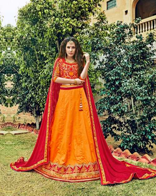 Orange Color Wedding Wear Silk Jacquard Lehenga & Blouse with Dupatta