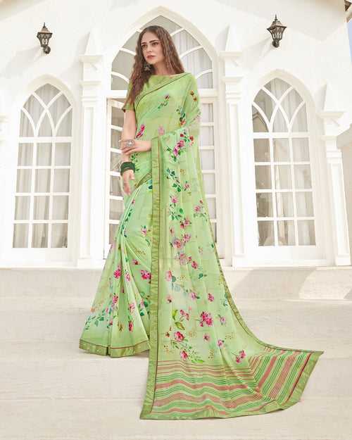 Olive Green Color Pure Georgette Digital Printed Saree