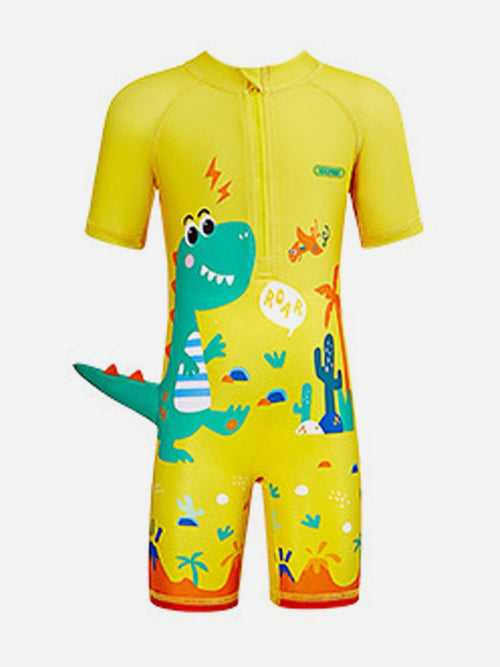 Little Surprise Box 3d Tail Yellow Volcano Dino Print Swimwear for Kids & Toddlers with UPF 50+