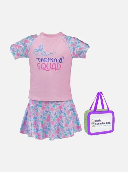 Little Surprise Box, Glitter Mermaid t-shirt & skirt set Swimwear with Shorts for Kids & Toddlers