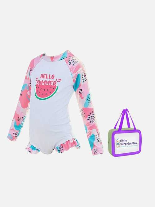 Little Surprise Box,One Piece Summer Watermelon print Swimwear +Swim Cap for Kids & Toddlers