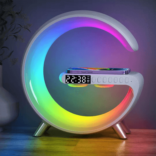 Smart Atmosphere Lamp with 15W Wireless Charger, Smart RGBIC Lights, Alarm Clock, Bluetooth Speaker