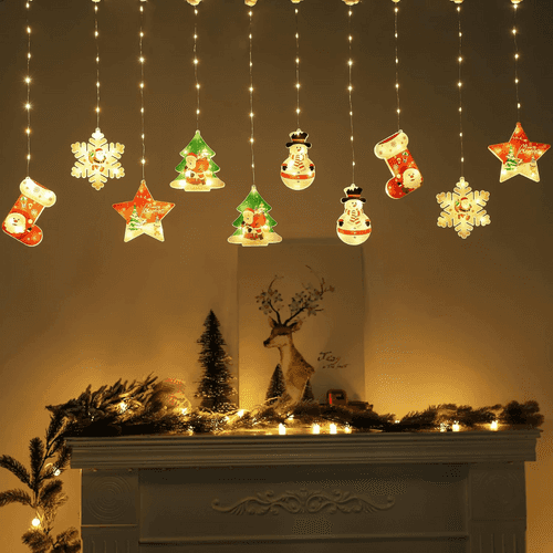Christmas 3D Paint Ornaments Curtain Lights | Warm White