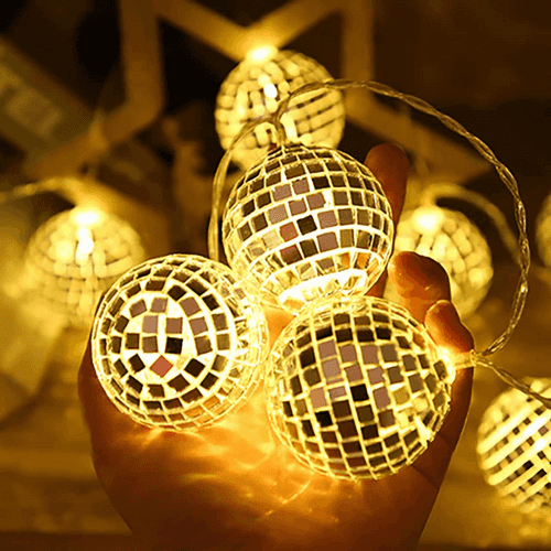 LED Disco Ball Mirror String Light | Warm White