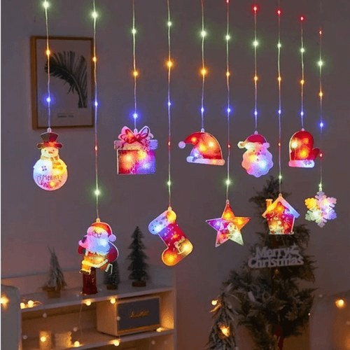 Christmas 3D Paint Ornaments Curtain Lights | Multi