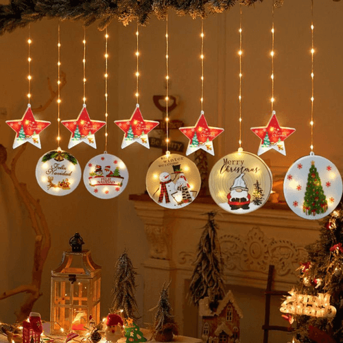 Christmas Star + Disk Curtain Lights | Warm White