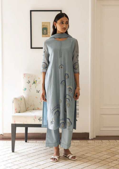 POWDER BLUE EMBROIDERED KURTA SET