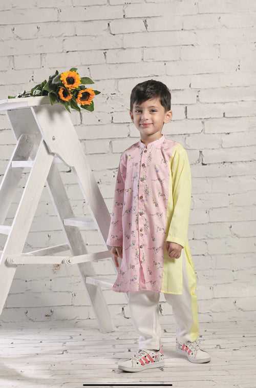 Pink animal print long kurta and pants set