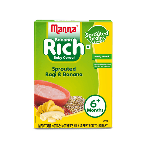 Banana Rich 200g - Baby Food (6+Months) Sprouted Ragi & banana  - 100% Natural Health Mix