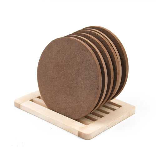 IVEI DIY MDF Coasters with Wooden Stand - 6 Coasters