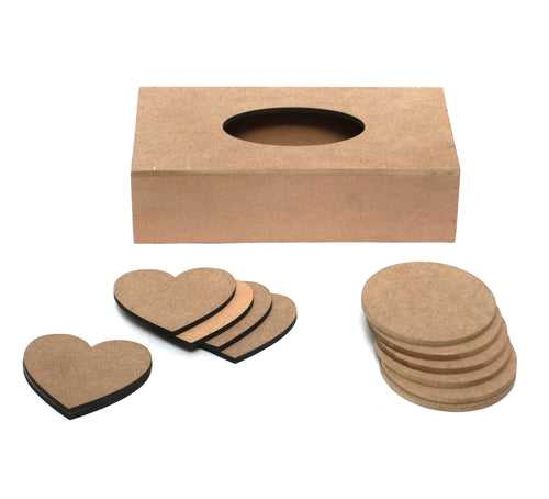 IVEI DIY MDF Tissue Box Pack with 6 Heart and 6 Round Coasters