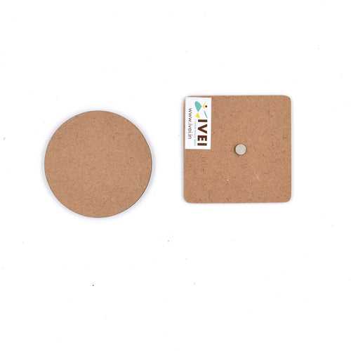 IVEI DIY MDF Wood Sheet Square & Round Craft Magnet - Set of 20 - 2 in X 2in X 3 mm